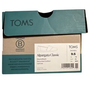 NWT TOMS Alpargata Classic Black/black Canvas Shoes size 9.5
E